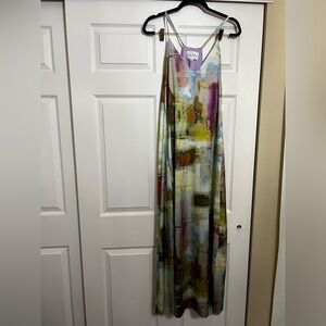 NIC+ZOE Abstract Maxi Slip Dress in Blue, Green, Purple